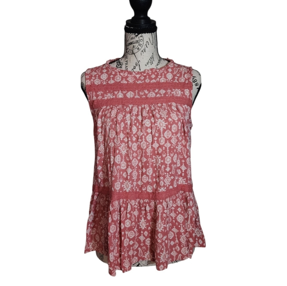 Maurices Boho Geometric Lace Peplum Top, Size Medium
